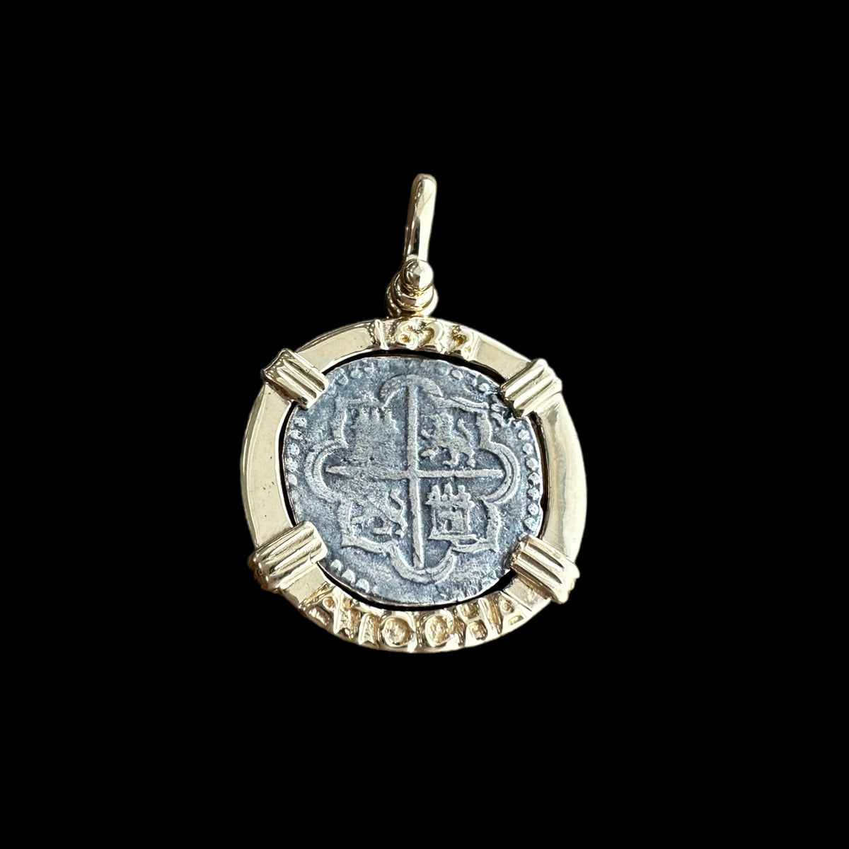 Atocha Shipwreck Silver Coin Pendant: 14k Gold Mermaid Bezel, Mel