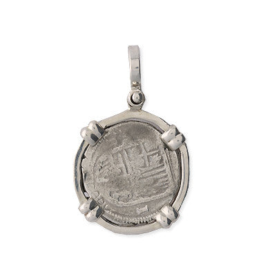 Taffi Fisher Collection 1 Reale Atocha Re-creation Silver Coin, Double Prong, Cross Side