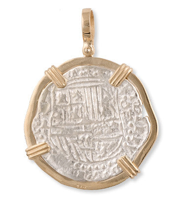 Atocha Re-creation Coin Pendant 4 Reales Double Prong in 14K Gold Mount