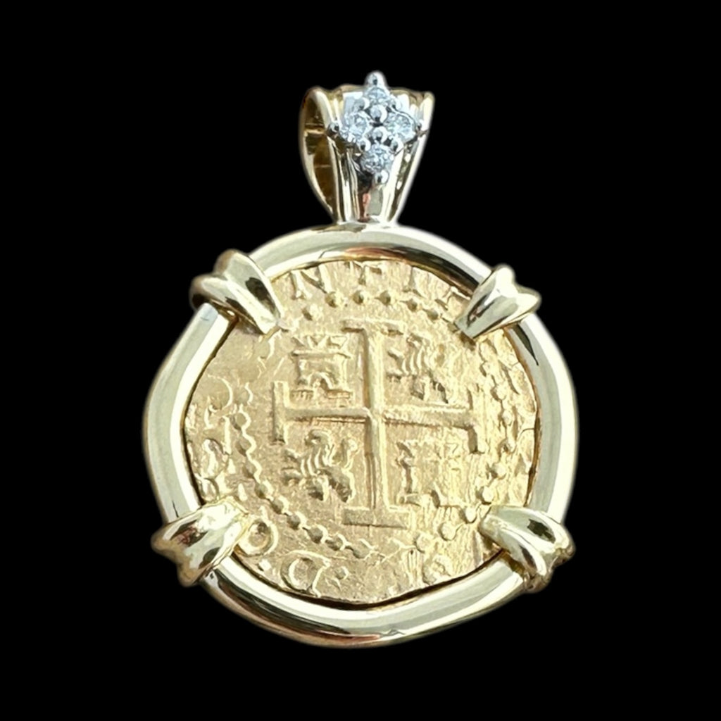 1715 Shipwreck Gold Coin from Lima Mint in 18k Pendant, 2 Escudos #1715-85957