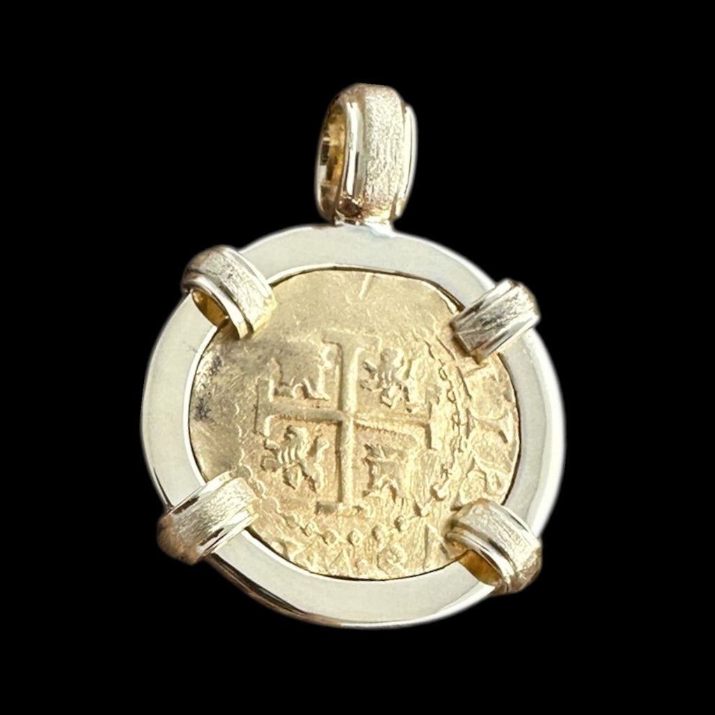 1715 Shipwreck Gold Coin from Lima Mint in 18k Pendant, 2 Escudos #1715-85963