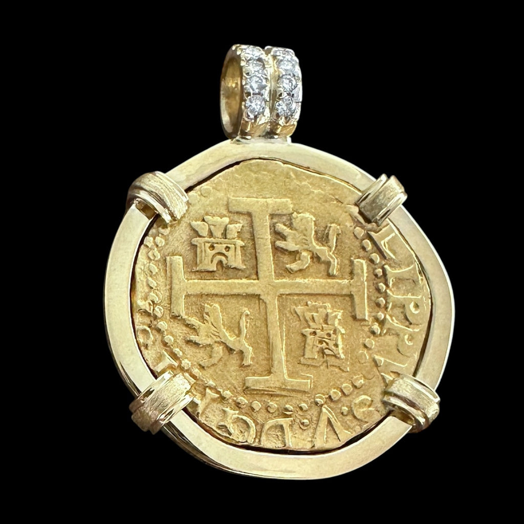 1715 Shipwreck Gold Coin in 18k Pendant, 8 Escudos #1715-9441