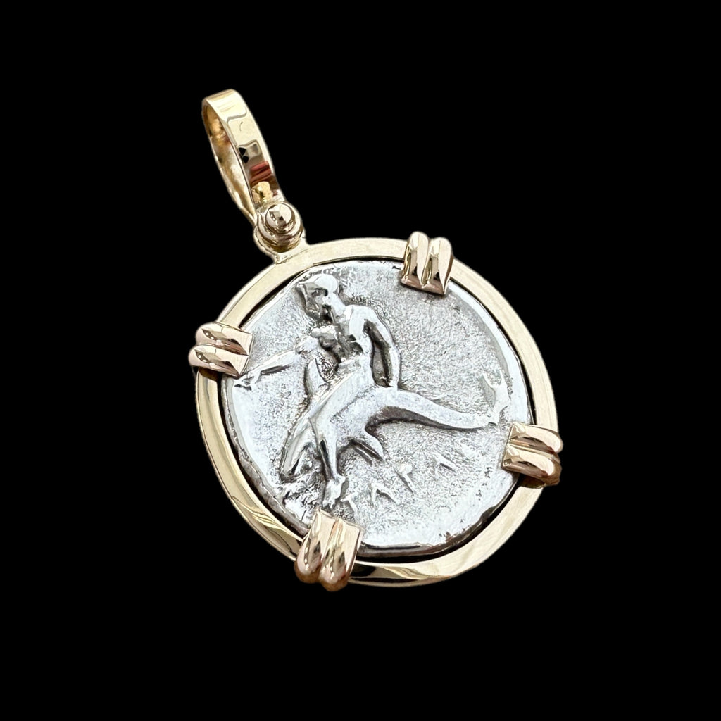 Calabria Didrachm (Boy on Dolphin) in 14k Gold Mount