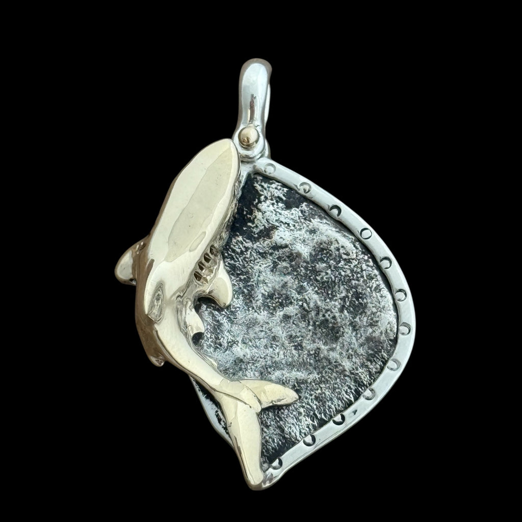 Authentic Margarita Shipwreck Coin Grade 4, 4 Reales in Silver Setting with a 14k gold Shark 82M-960