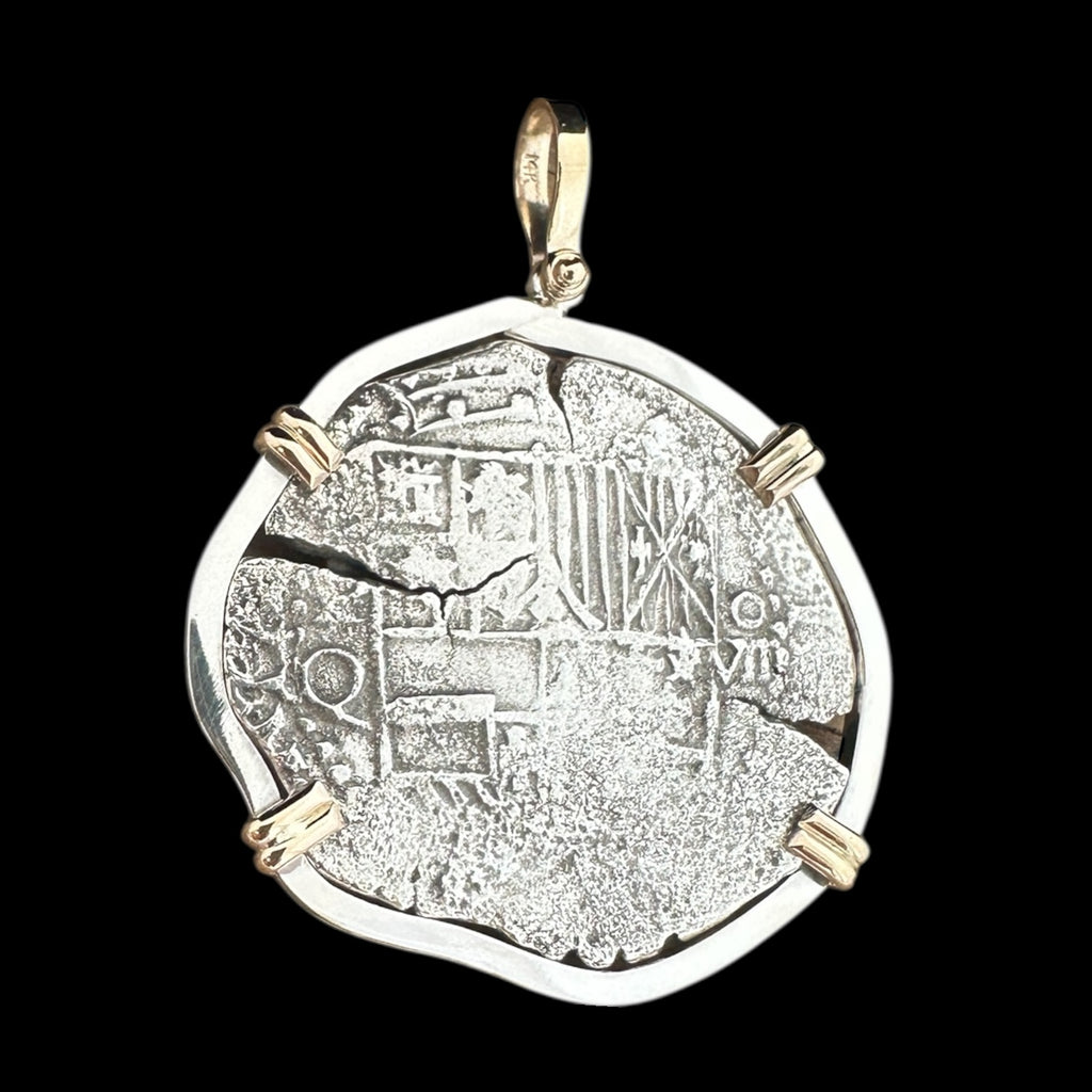 Atocha Shipwreck Coin Pendant in Silver and 14K, Grade 1, 8 Reales #85A-106581