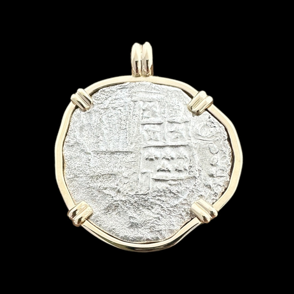 Authentic Atocha Grade 2, 8 Reales in 14K Gold Mount&nbsp;