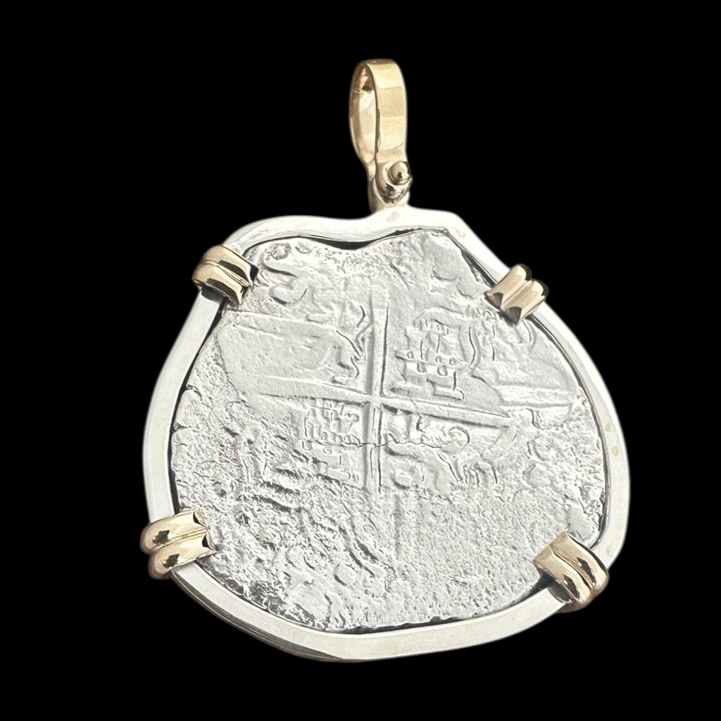 Atocha Shipwreck Coin Pendant in Silver and 14K, Grade 1, 8 Reales #85A-120961