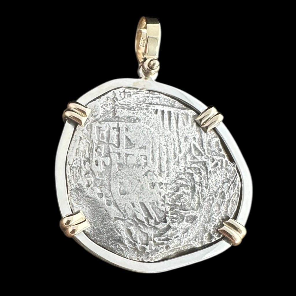 Atocha Shipwreck Coin Pendant in Silver and 14K Gold, Grade 2, 8 Reales #85A-142534
