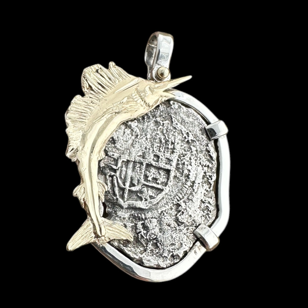 Atocha Shipwreck Coin Pendant in Silver and 14k, Grade 4, 4 Reales #85A-159751