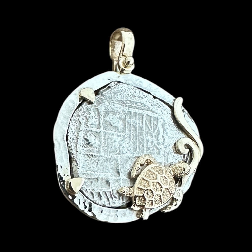 Atocha Shipwreck Coin Pendant in Silver and 14k, Grade 3, 4 Reales #85A-167372