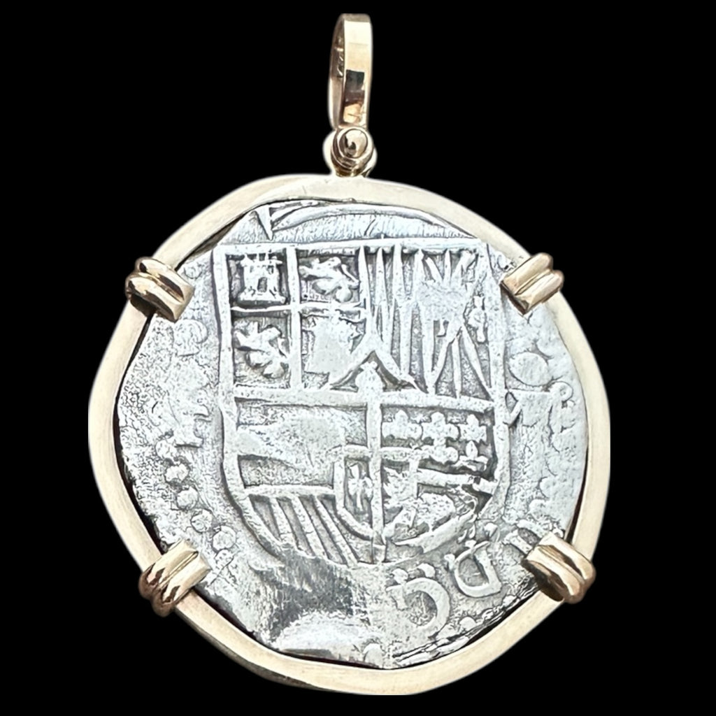Atocha Shipwreck Coin Ring – 925 Sterling Silver With 14K Yellow Gold Plate – Mens/Unisex, Sizes 5-13