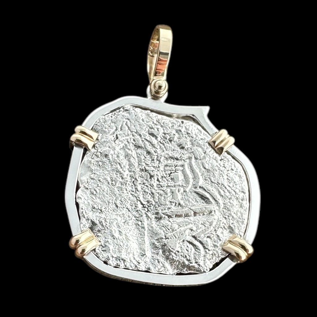 Atocha Shipwreck Coin Pendant in 14k and Silver, Grade 3, 4 Reales #85A-171873