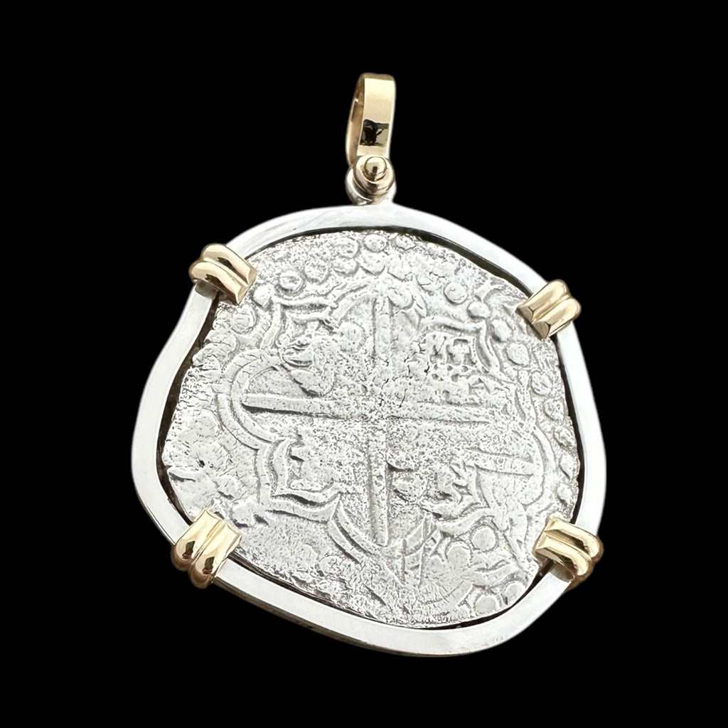 Atocha Shipwreck Coin Pendant in 14K and Silver , Grade 1, 8 Reales #85A-180938