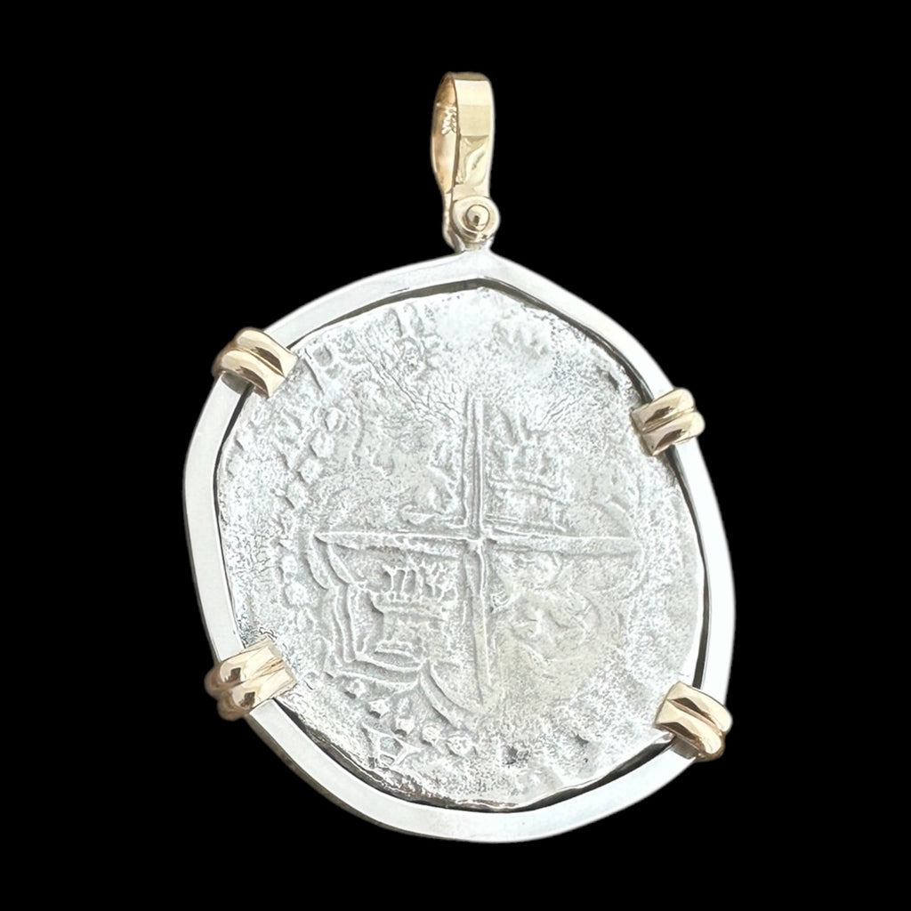 Atocha Shipwreck Coin Pendant in Silver and 14K Gold, Grade 1, 8 Reales #85A-200021