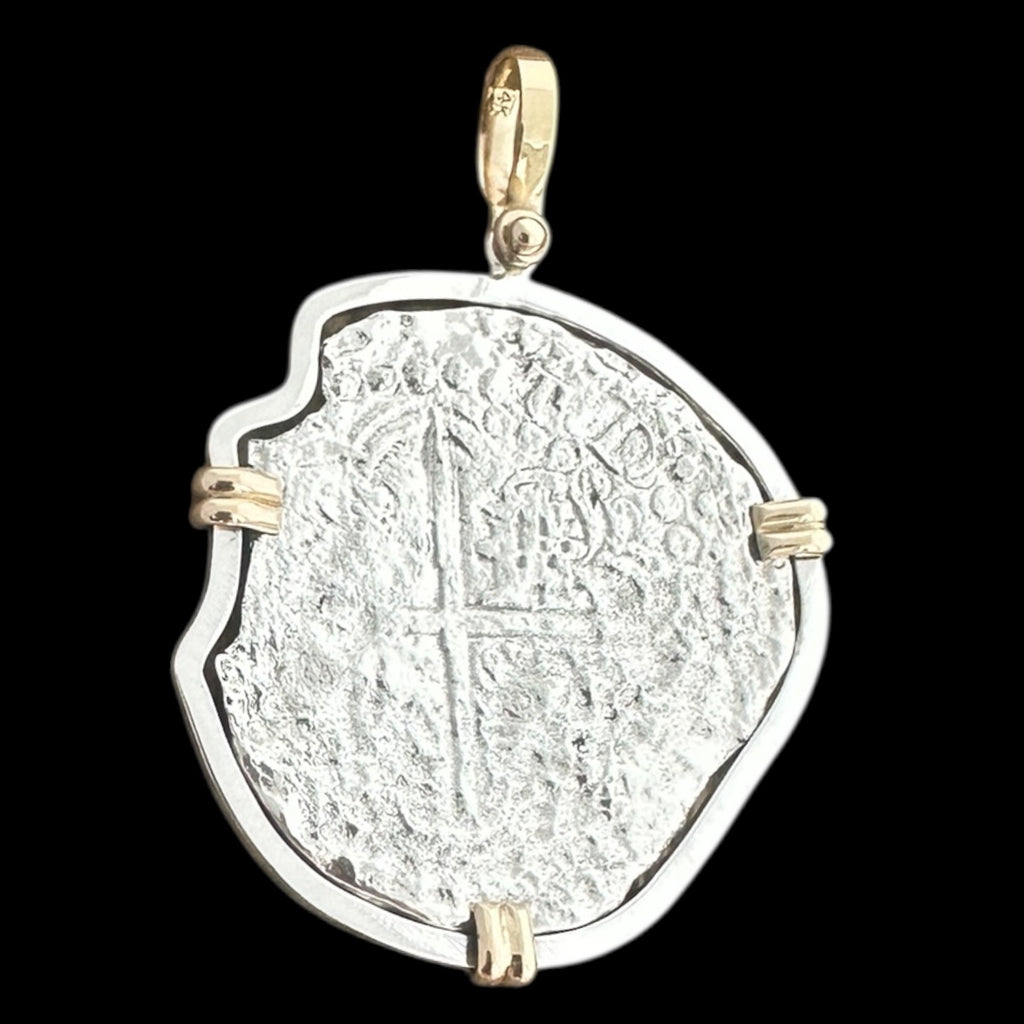 Atocha Shipwreck Coin Pendant in Silver and 14K Gold, Grade 3, 8 Reales  #85A-203023