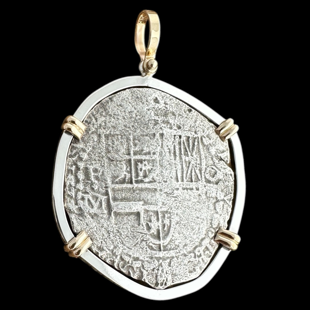 Atocha Shipwreck Coin Pendant in Sterling Silver and 14K Gold, Grade 2, 8 Reales  #85A-203726