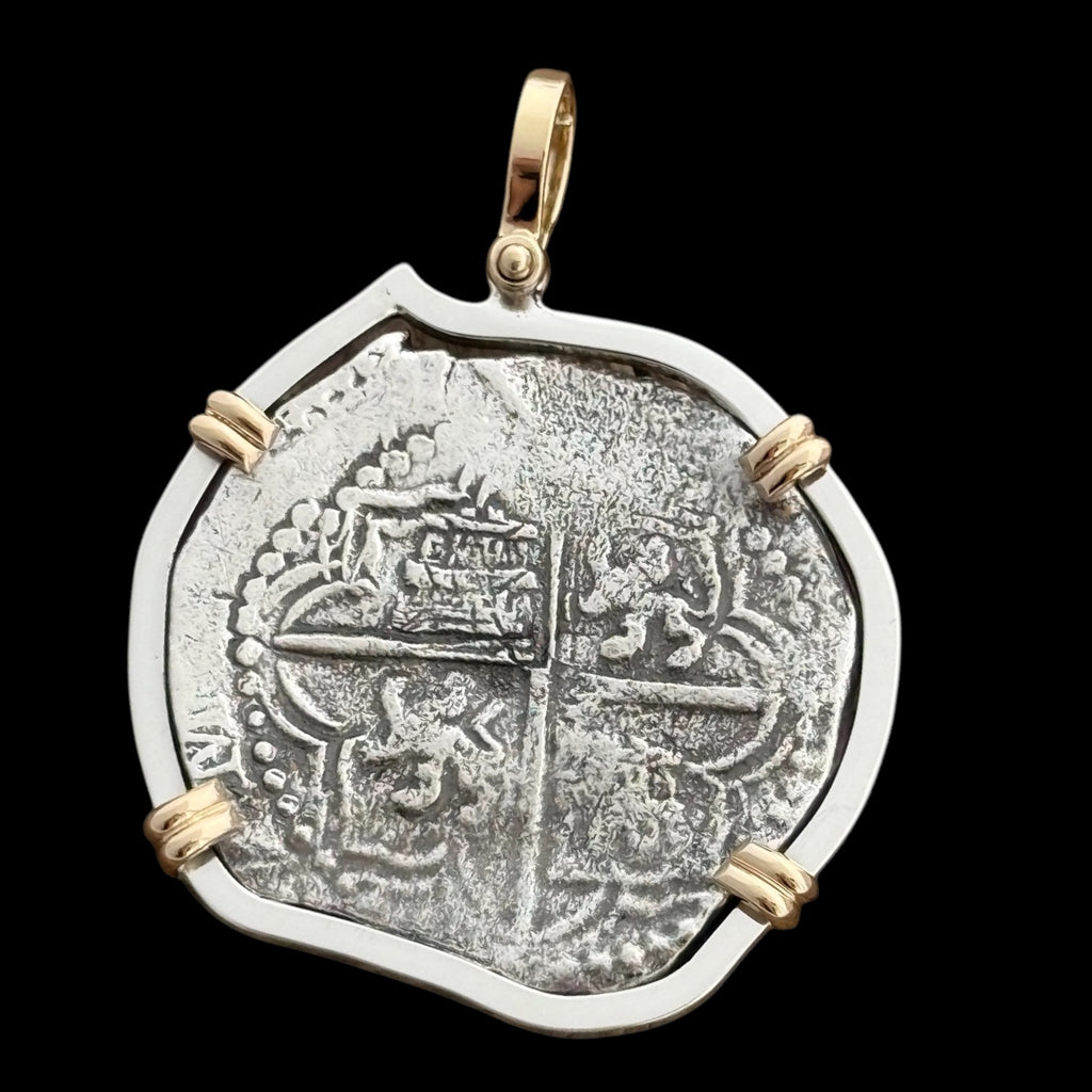 Atocha Shipwreck Coin Pendant in Silver and 14k, Grade 2, 8 Reales #85A-204803