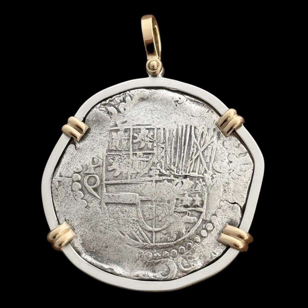 Atocha Shipwreck Coin Pendant in 14K and Silver, Grade 1, 8 Reales #85A-262352