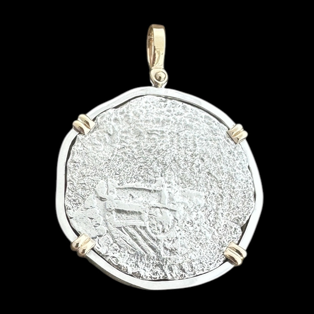 Atocha Shipwreck Coin Pendant in Silver and 14K, Grade 3, 8 Reales #86A-192705