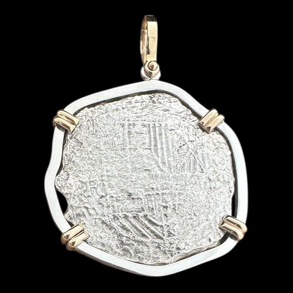 Atocha Shipwreck Coin Pendant in Silver and 14K Gold, Grade 3, 8 Reales #87A-138341-1