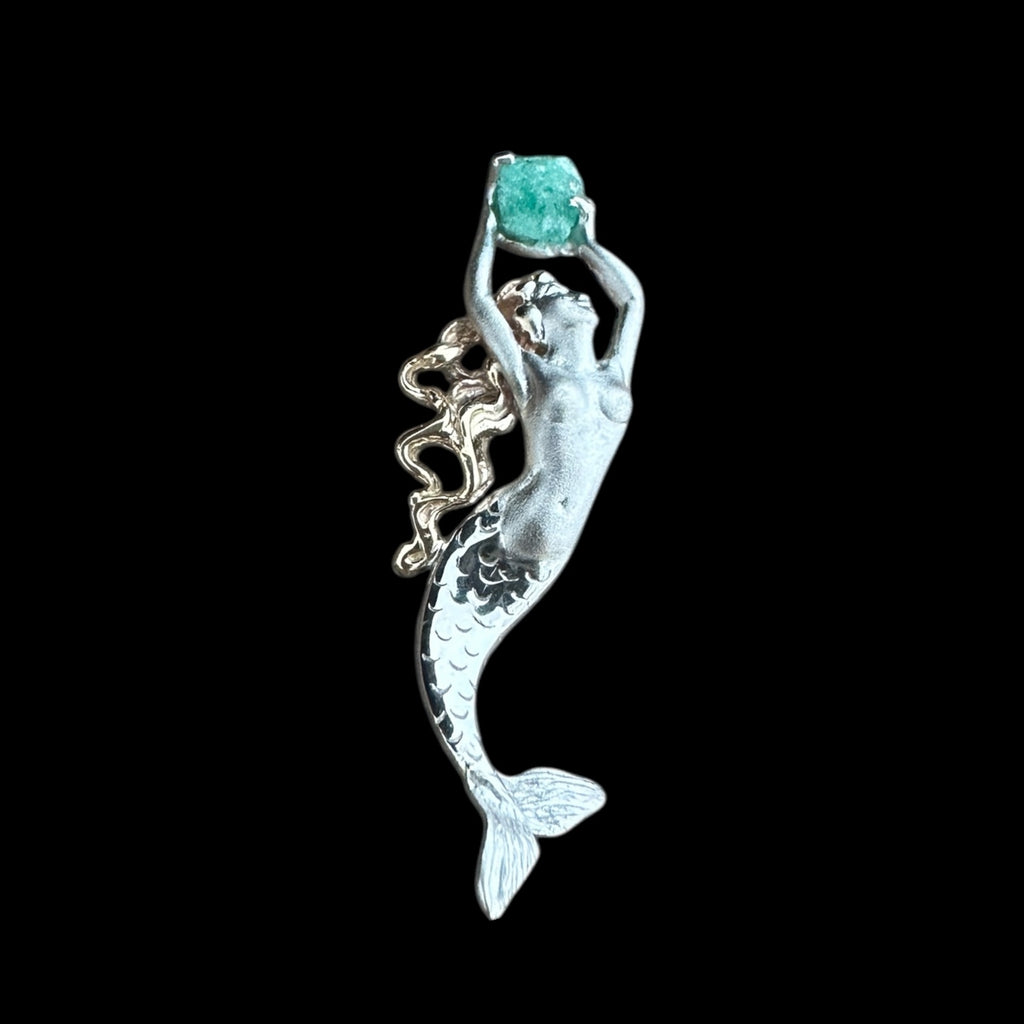 Authentic Atocha Emerald Mounted in Silver and Gold Mermaid #95A-63042