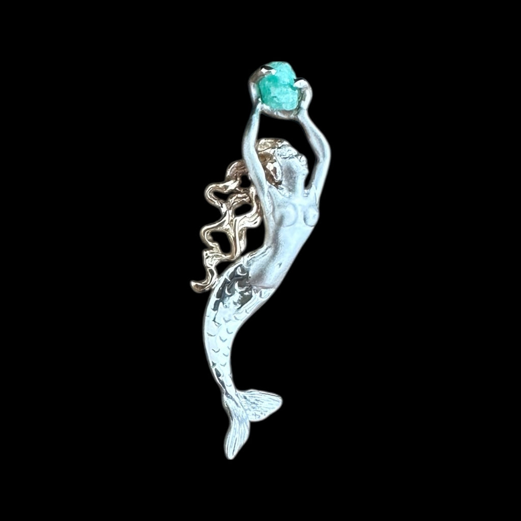 Authentic Atocha Emerald Mounted in Silver and Gold Mermaid #95A-63342
