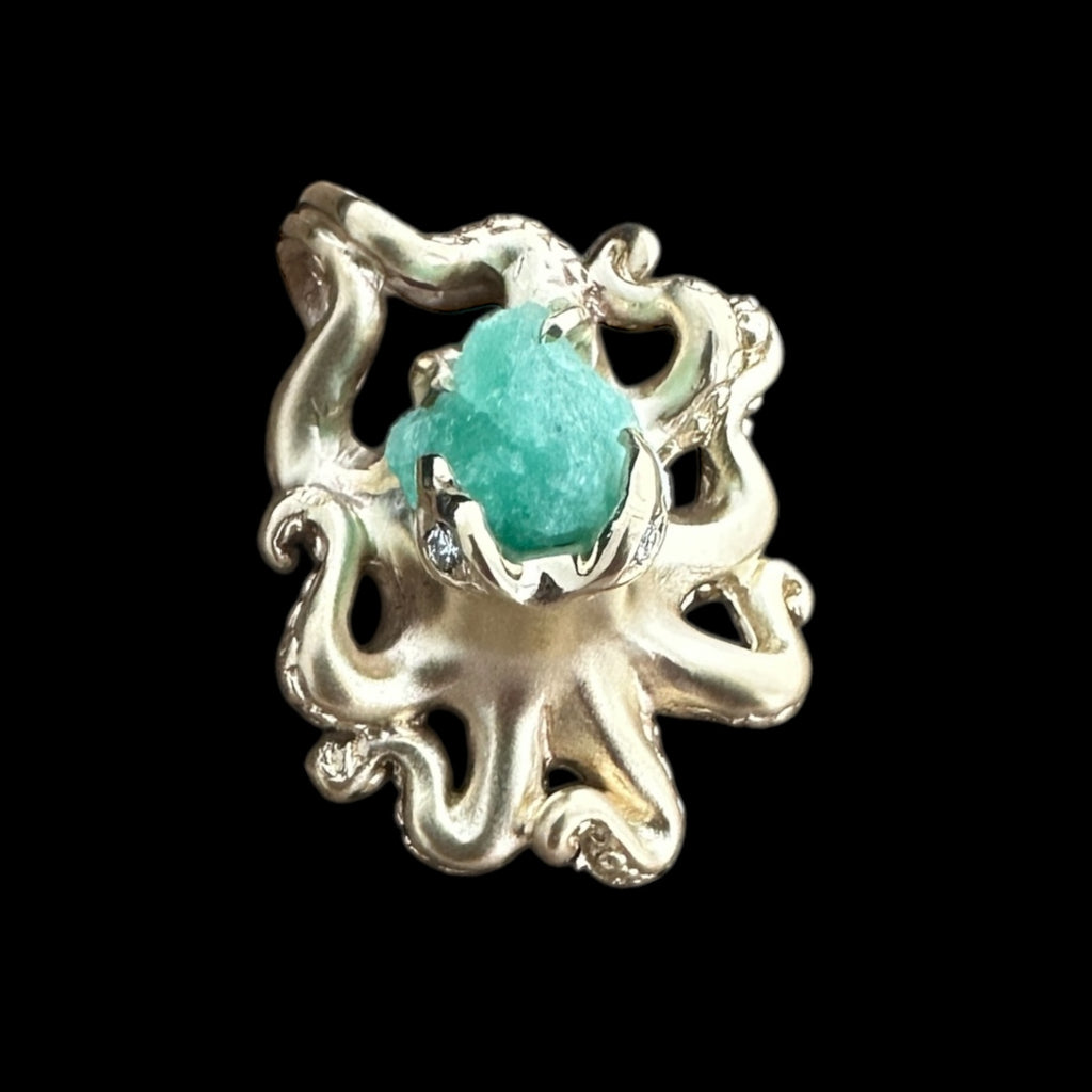 Authentic Atocha Emerald Set in a 14K Gold Octopus Pendant #95A-63360