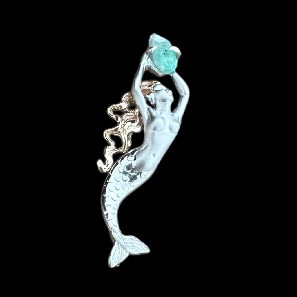 Authentic Atocha Emerald Mounted in Silver and Gold Mermaid #95A-634504