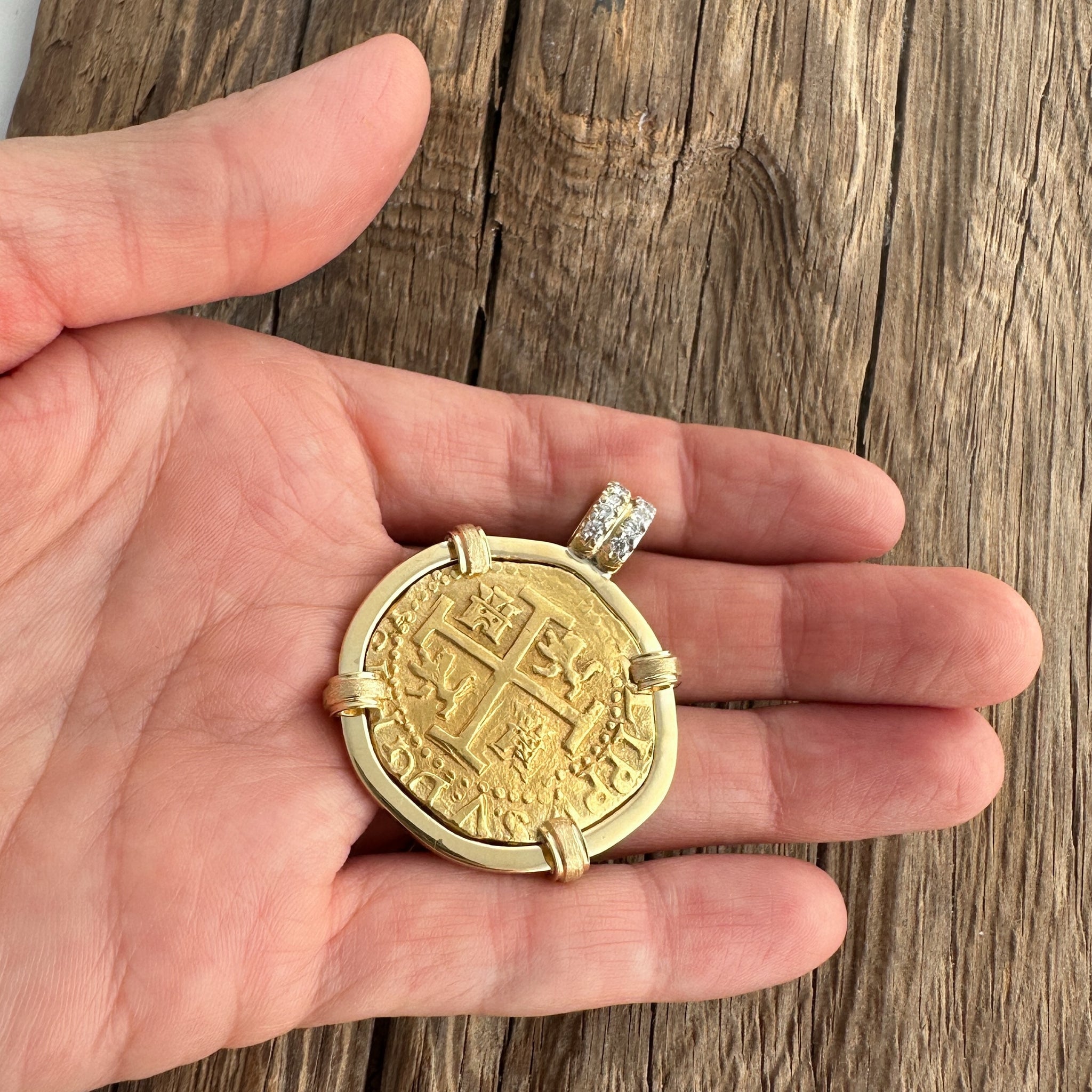 1715 Shipwreck Gold Coin in 18k Pendant, 8 Escudos #1715