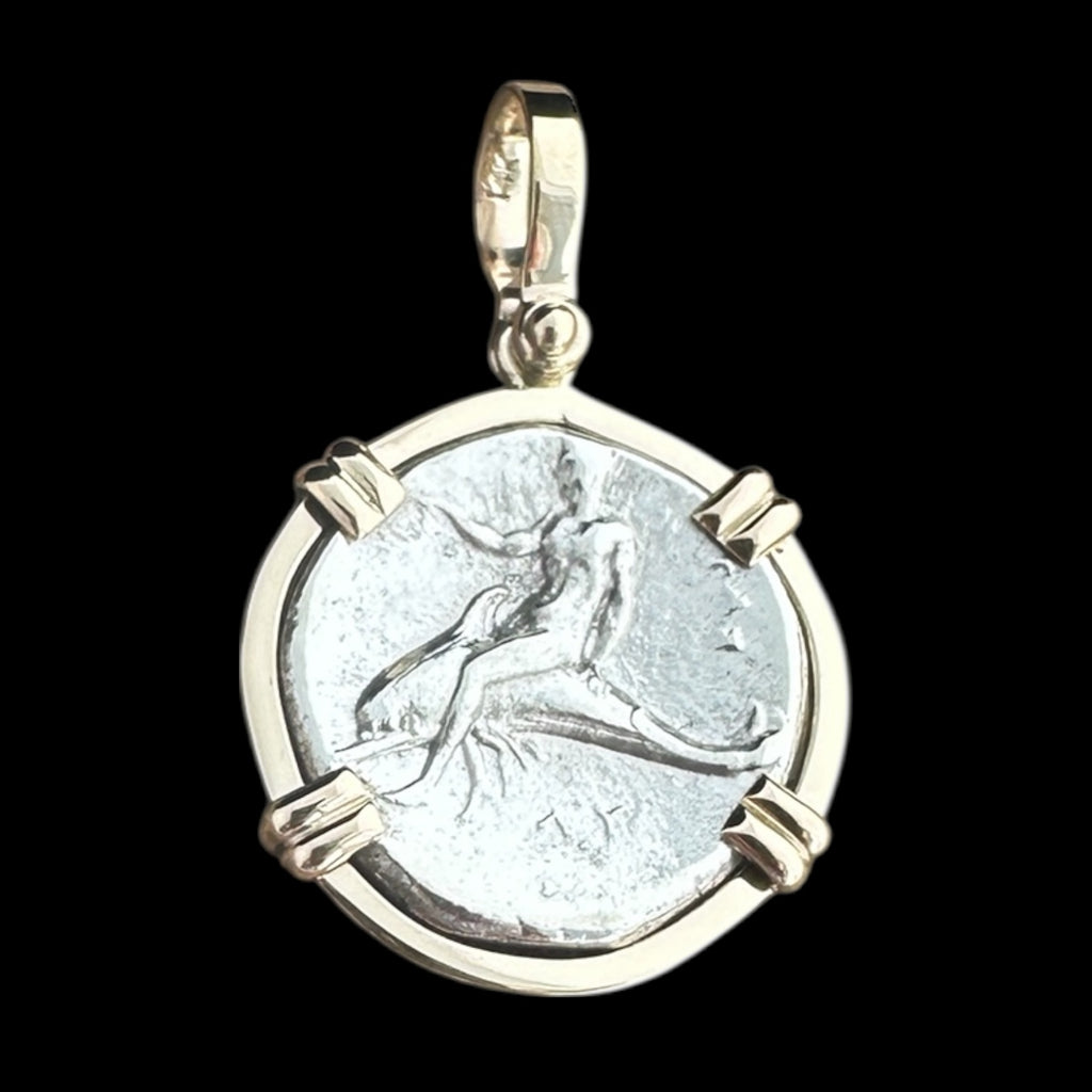 Ancient Coin Set in 14K, Calabria Didrachm - Boy on Dolphin #CALABRIA-JJ-MNT21B