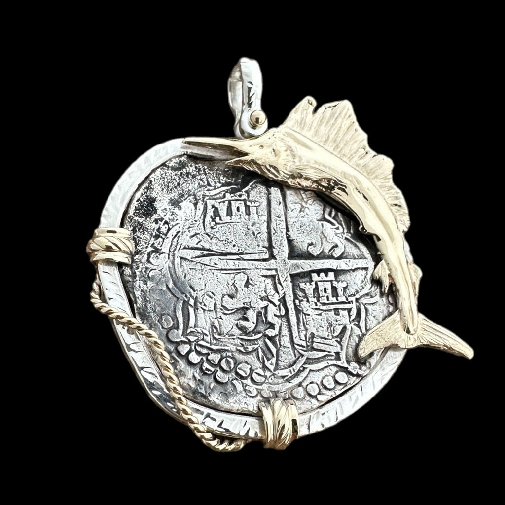 Authentic Margarita Grade 3, 8 Reales in Sterling Silver and 14K Gold Mount Sailfish