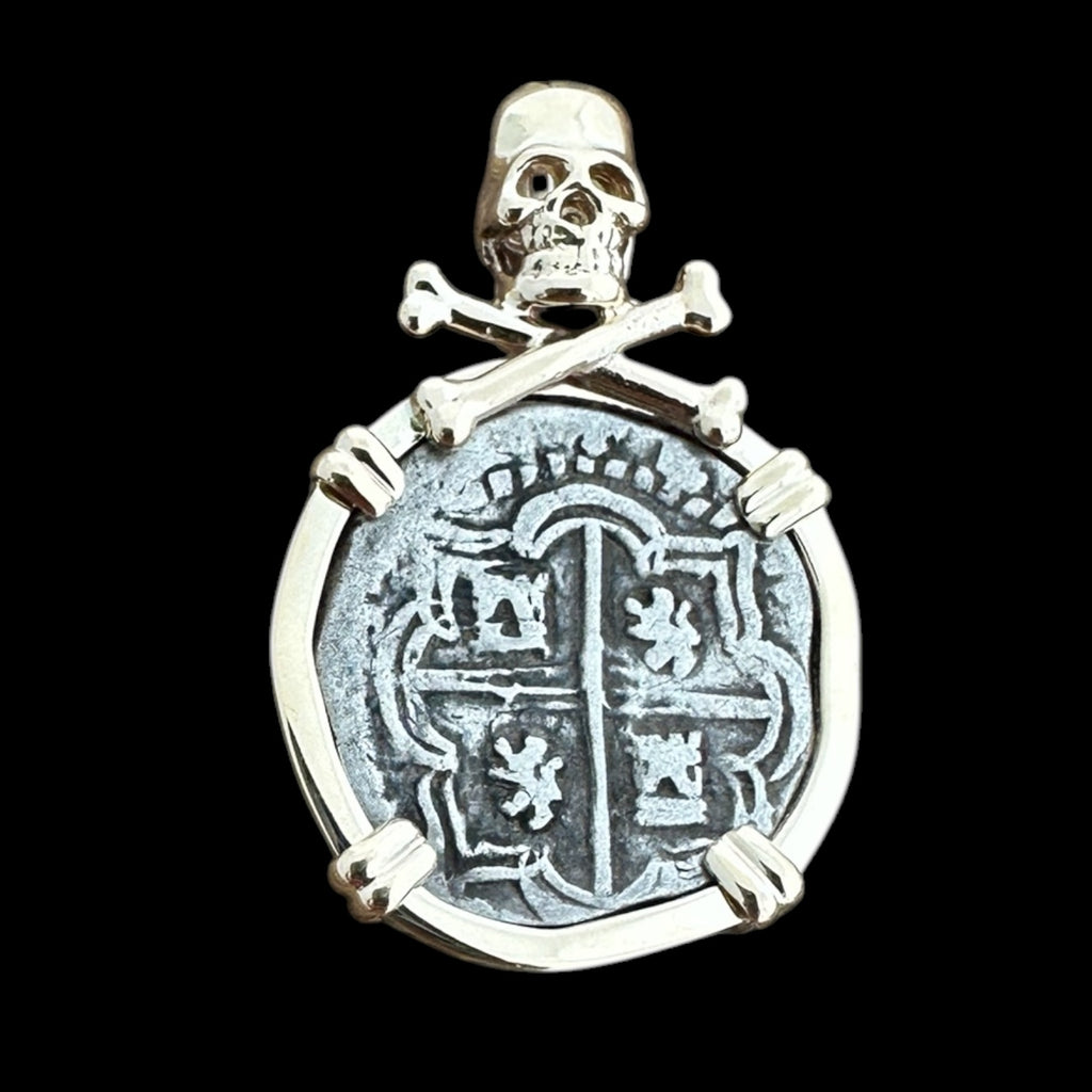 Authentic Land Cob set in 14K Gold Mount with Skull and Crossbones #COB1-DLC-SK21B