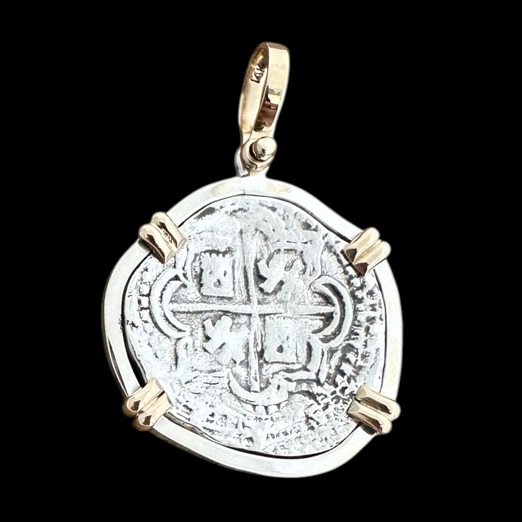 Authentic 2 Reales Land Cob set in 14K Gold Mount #COB2R-JJ-MNT32B