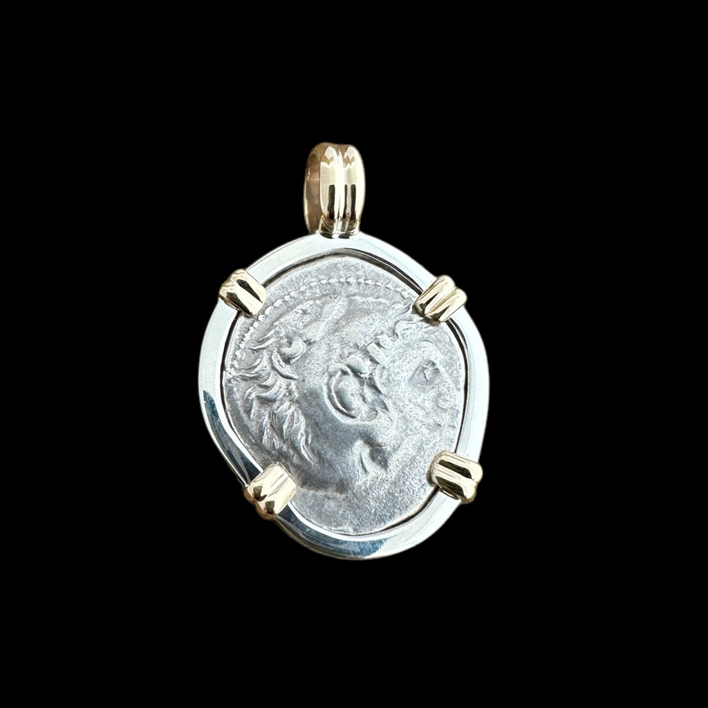 Alexander III Drachm set in SS/14k gold Pendant