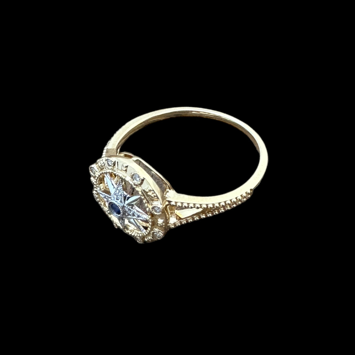 14K Gold Compass Rose Ring with Sapphire & Diamonds | Nautical Jewelry ...