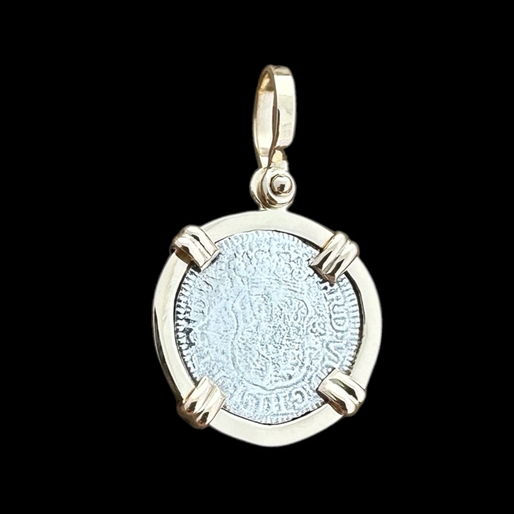 El Cazador Shipwreck Coin Pendant in 14K Gold, Half Reale #EC-17764