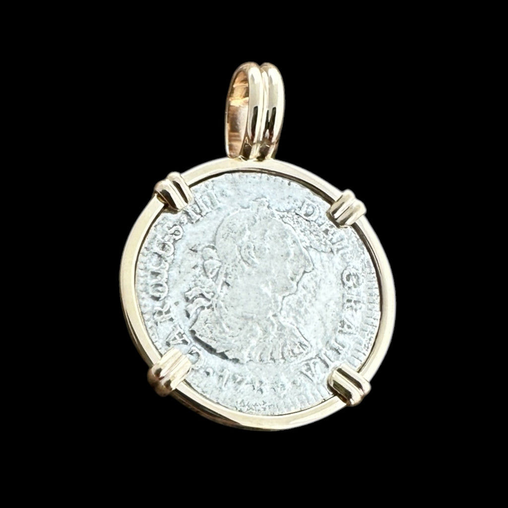 El Cazador Shipwreck Coin Pendant in 14K Gold, Half Reale #EC-20395