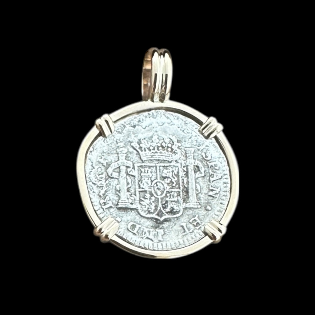 El Cazador Shipwreck Coin Pendant in 14K Gold, Half Reale #EC-20406
