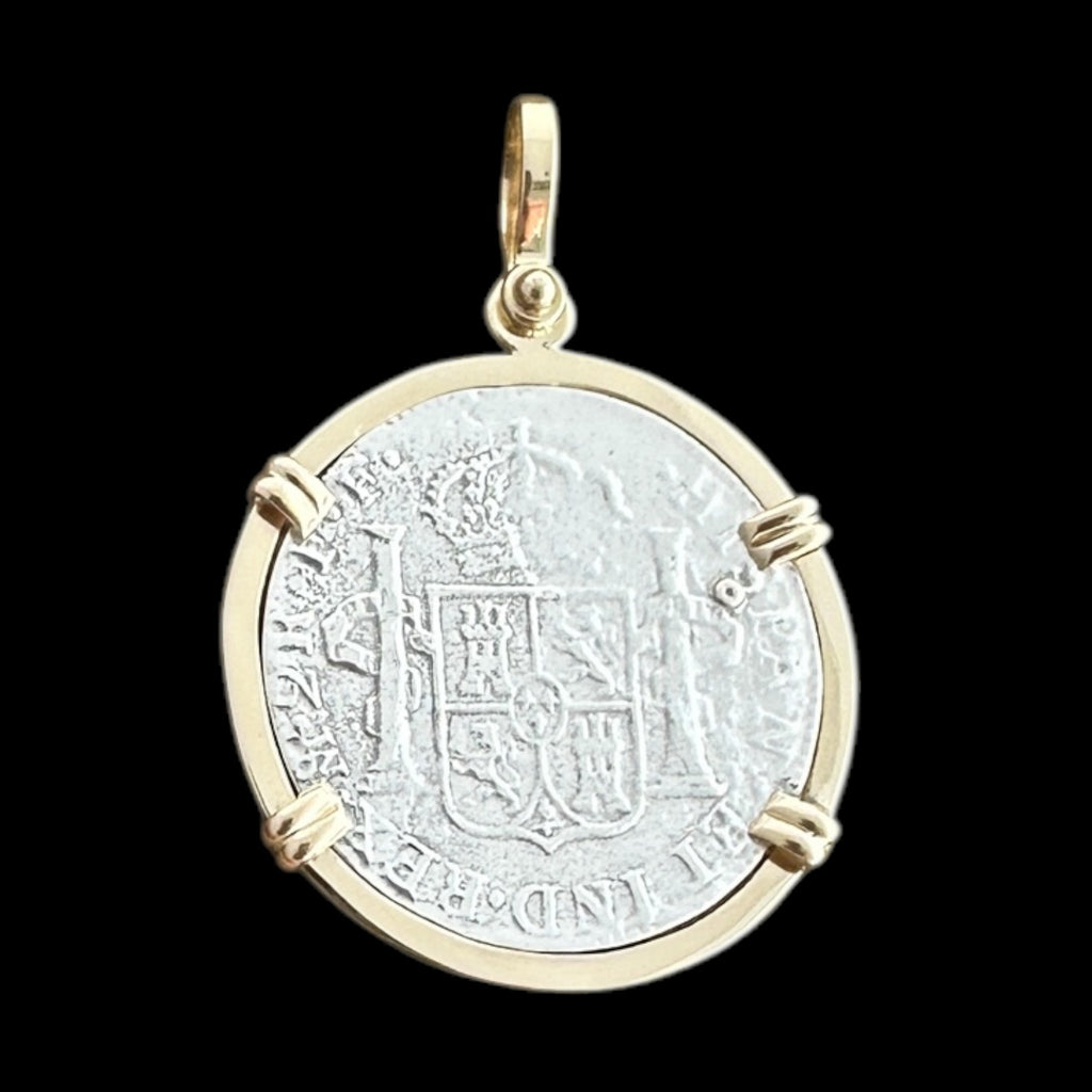 El Cazador Shipwreck Coin Pendant in 14k, 2 Reales #EC-20846