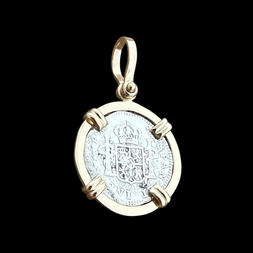 El Cazador Shipwreck Coin Pendant in 14K Gold, Half Reale #EC-21363