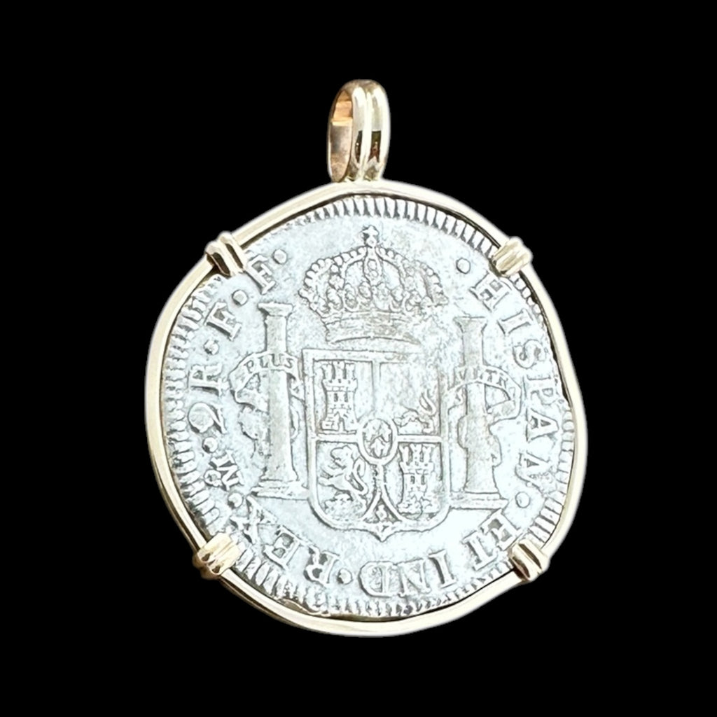 El Cazador Shipwreck Coin Pendant in 14K Gold, 2 Reales #EC-27352