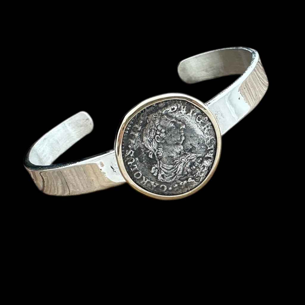 El Cazador Shipwreck Coin Pendant in Silver and 14K Gold Bracelet, 1 Real #EC-28386