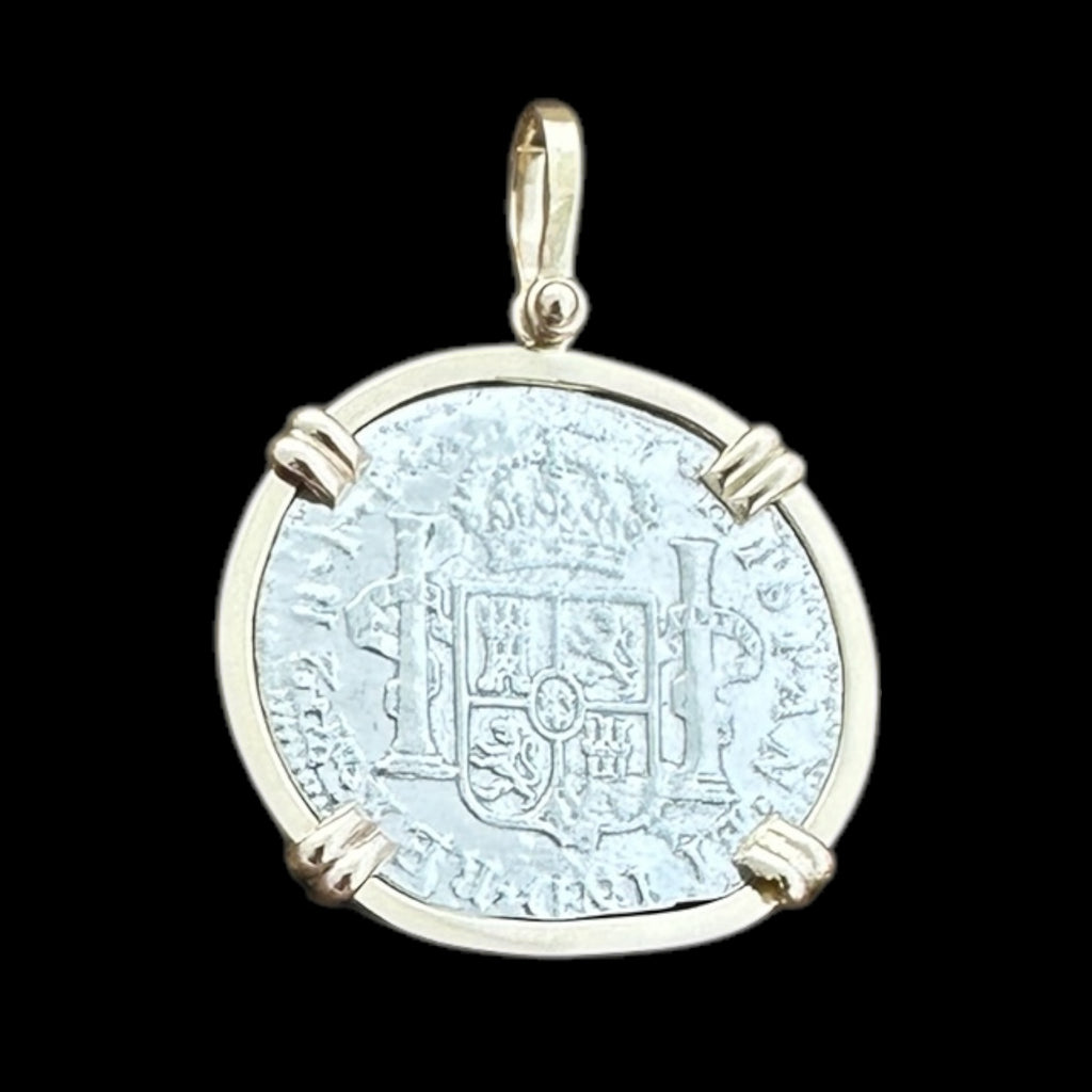 El Cazador Shipwreck Coin Pendant in 14k, 2 Reales #EC-30802