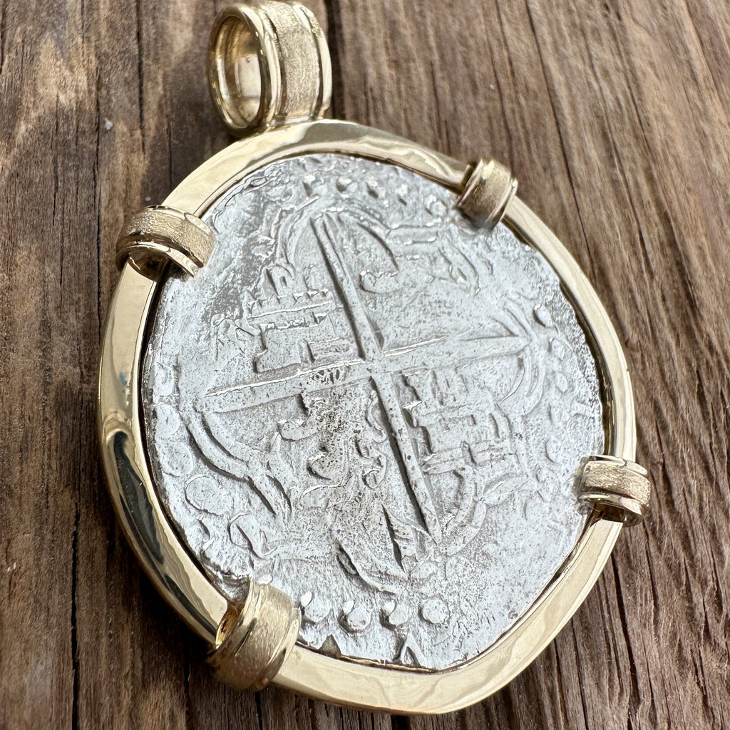 Authentic Atocha Grade 1, 8 Reales in 14K Gold Mount