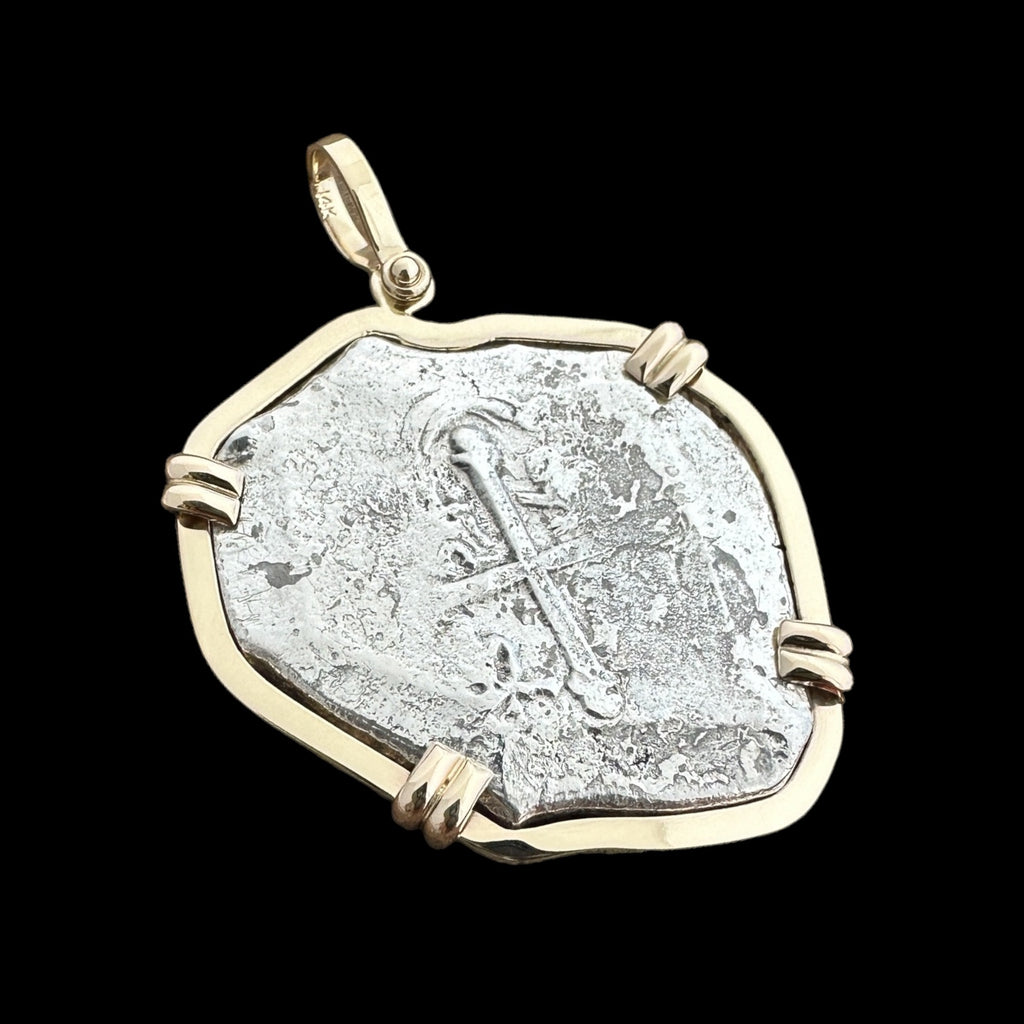 1715 Fleet 8 Reales Silver, Grade 1, in 14K Gold Mount