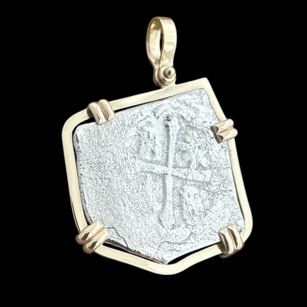 1715 Shipwreck Coin Pendant in 14k and Silver, Grade 1, 8 Reales #PC24-31985