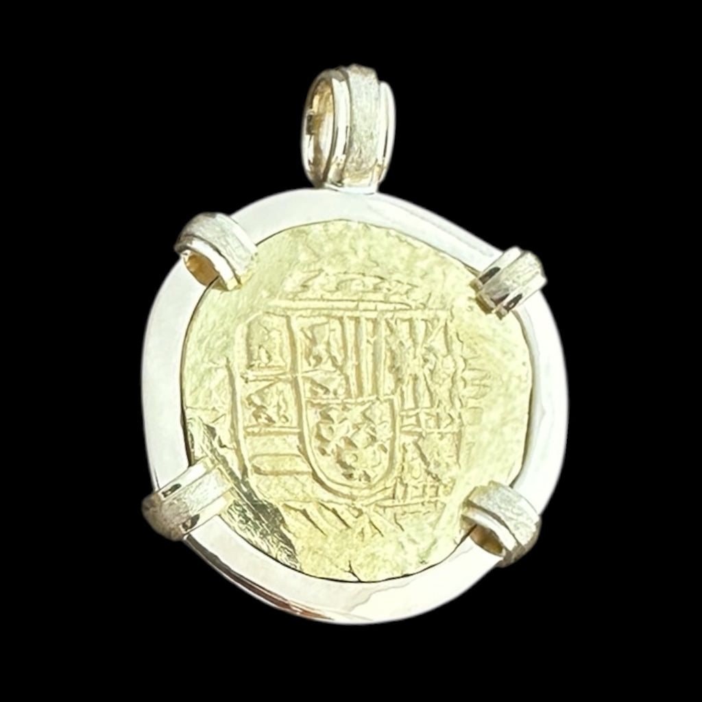 Authentic Gold Coin Pendant in 18k, 4 Escudos #PC24-31994