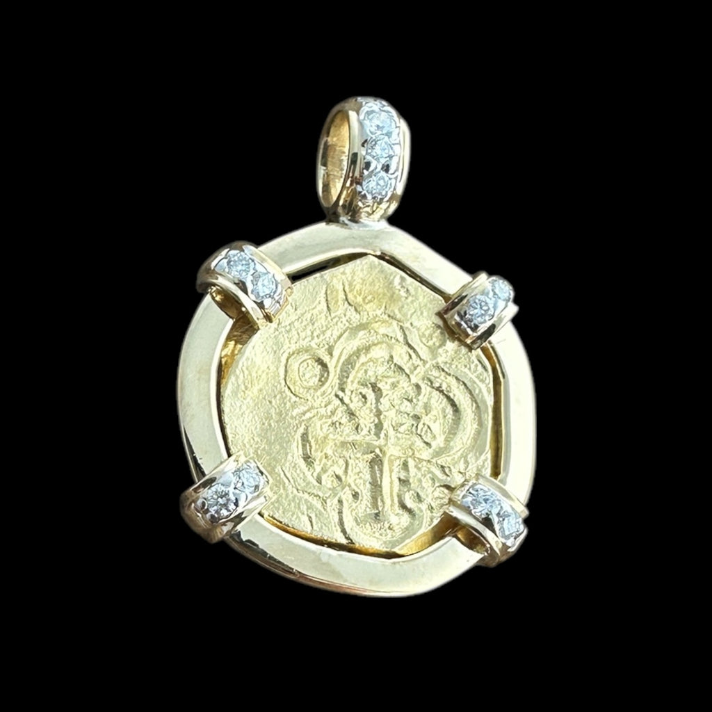 Authentic Gold Coin Pendant in 18k, 2 Escudos #PC24-31995