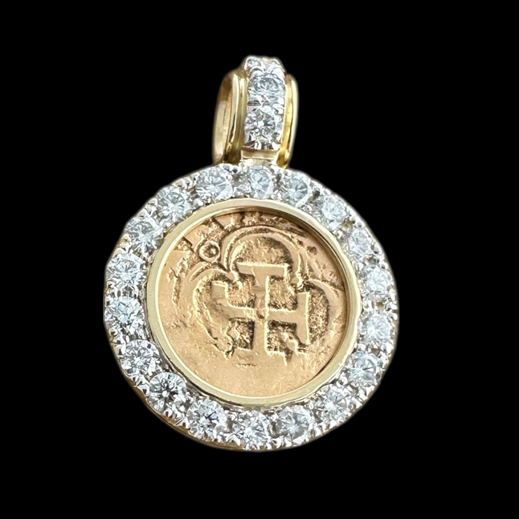 Authentic Gold Coin in 18k Pendant , 1 Escudo #PC25-32033