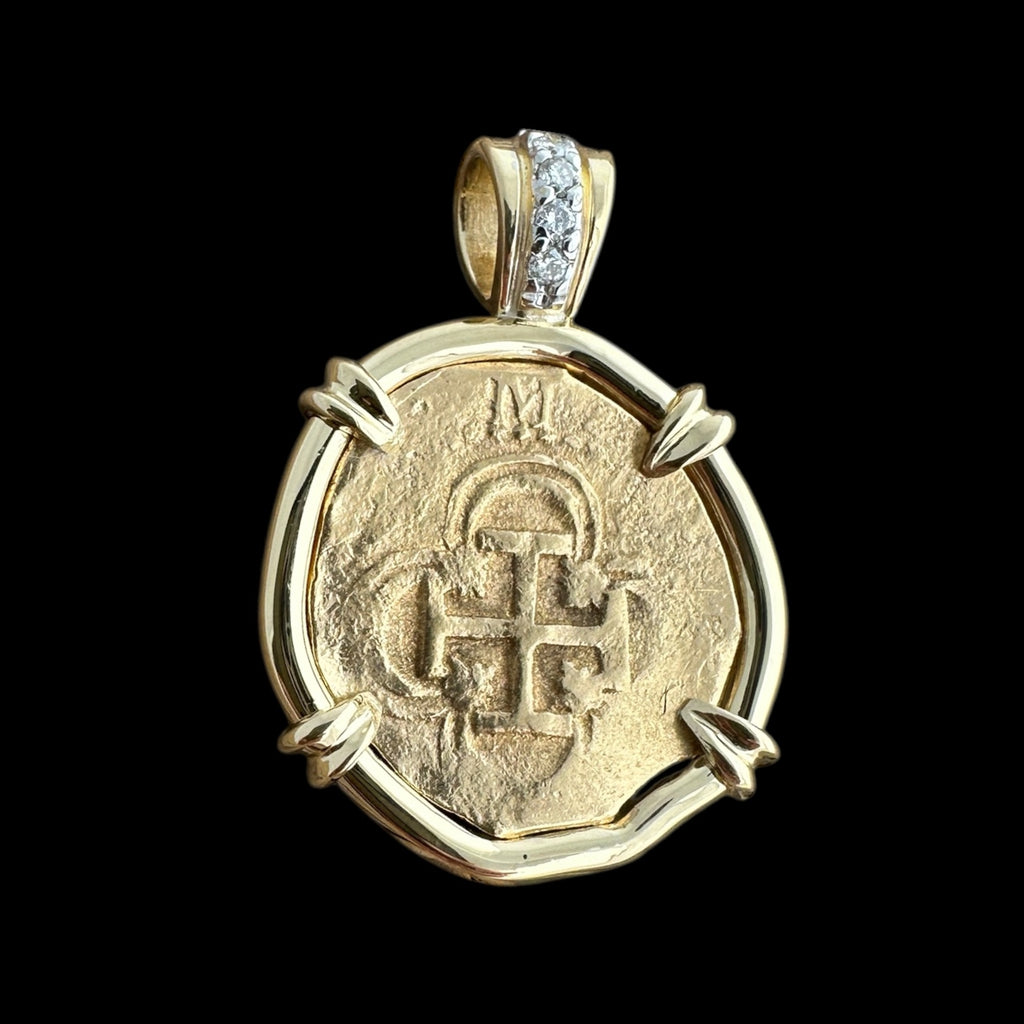 Authentic Gold Coin in 18k Pendant , 2 Escudos #PC25-32039